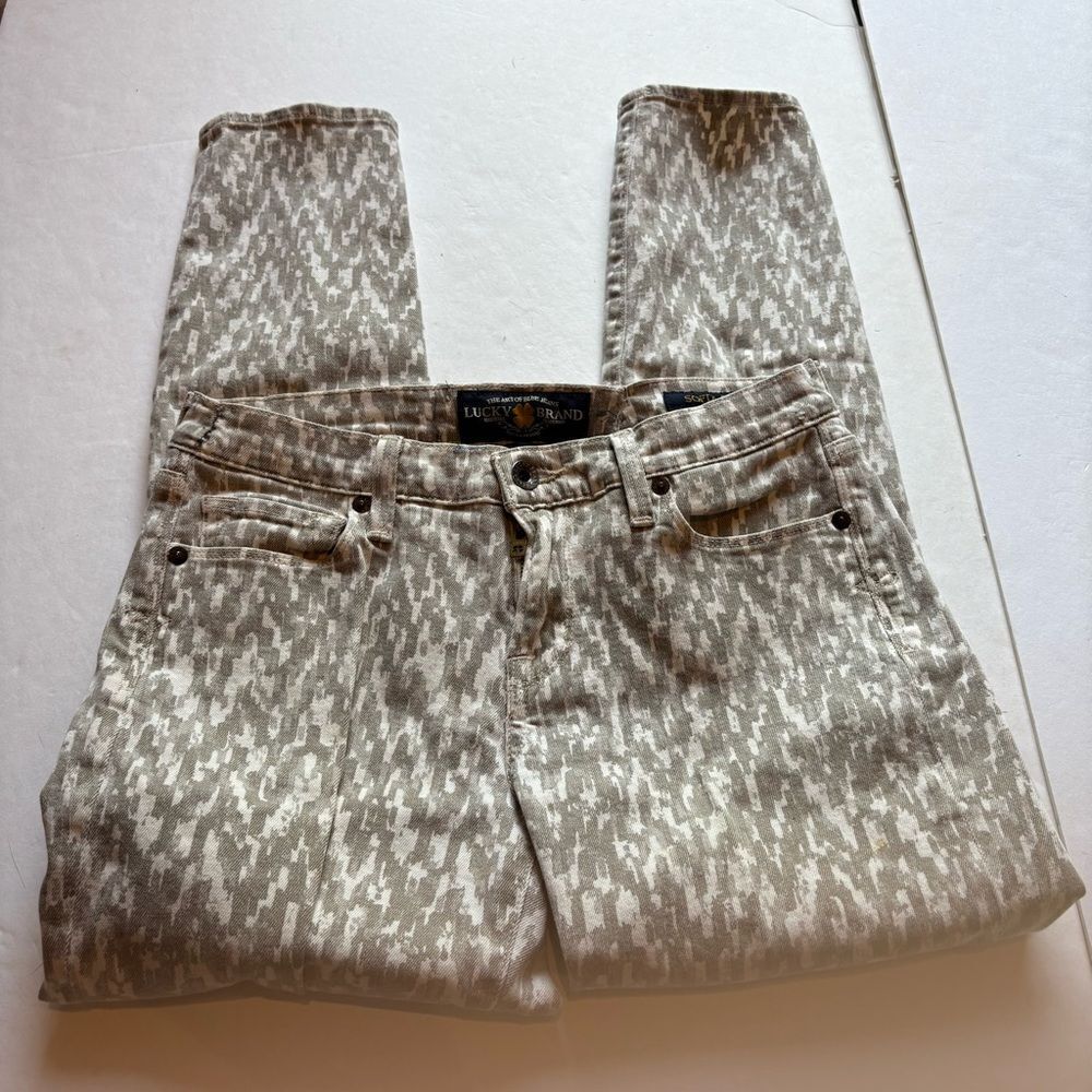 Lucky Brand Women's Sophia Capri Cream/Gray Pattern Stretch Jeans Size 4/27